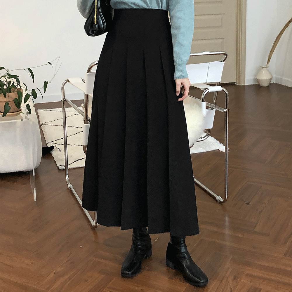 외주름 뒷밴딩 롱 스커트 2color