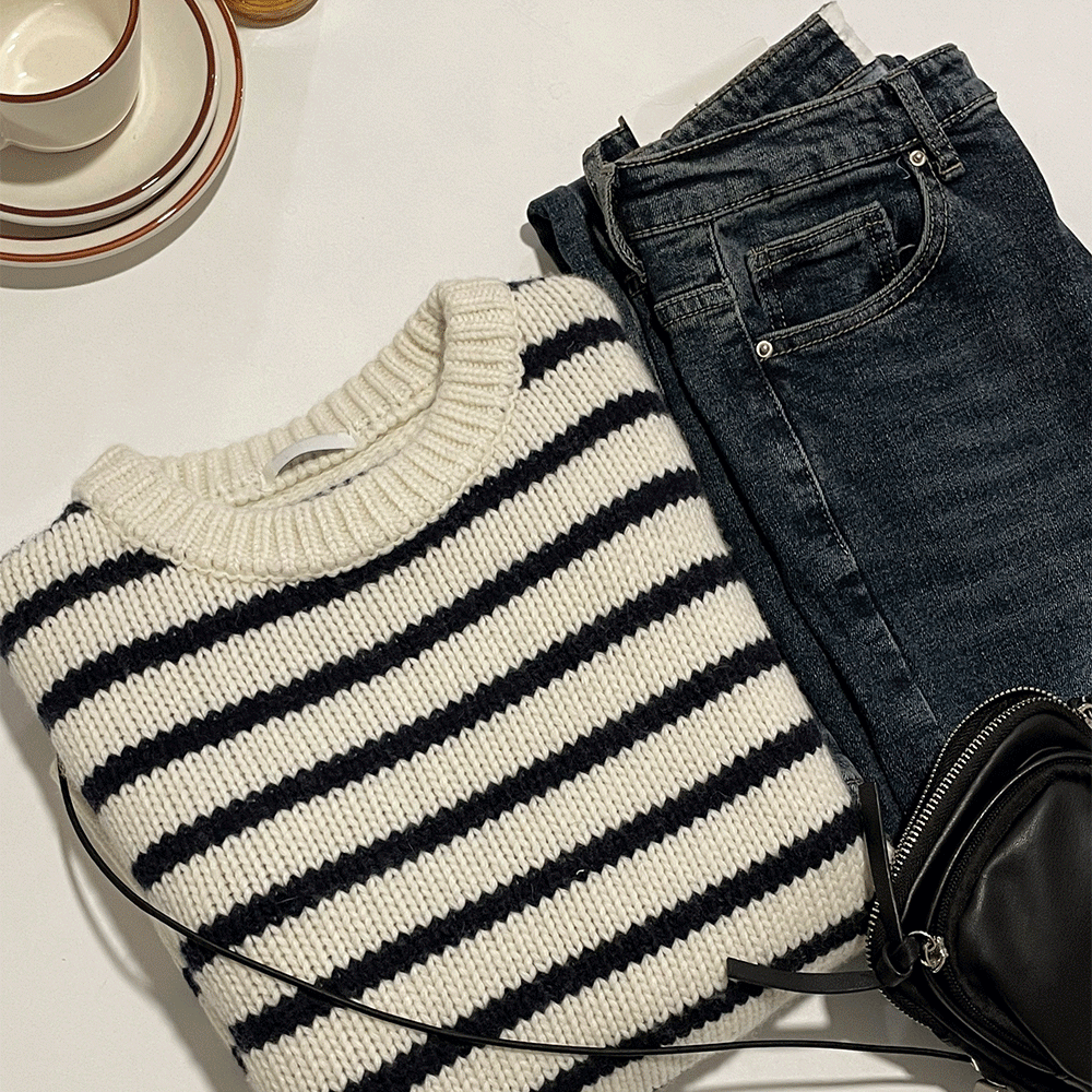 (20%) 두꺼운 울 단가라 니트 2color