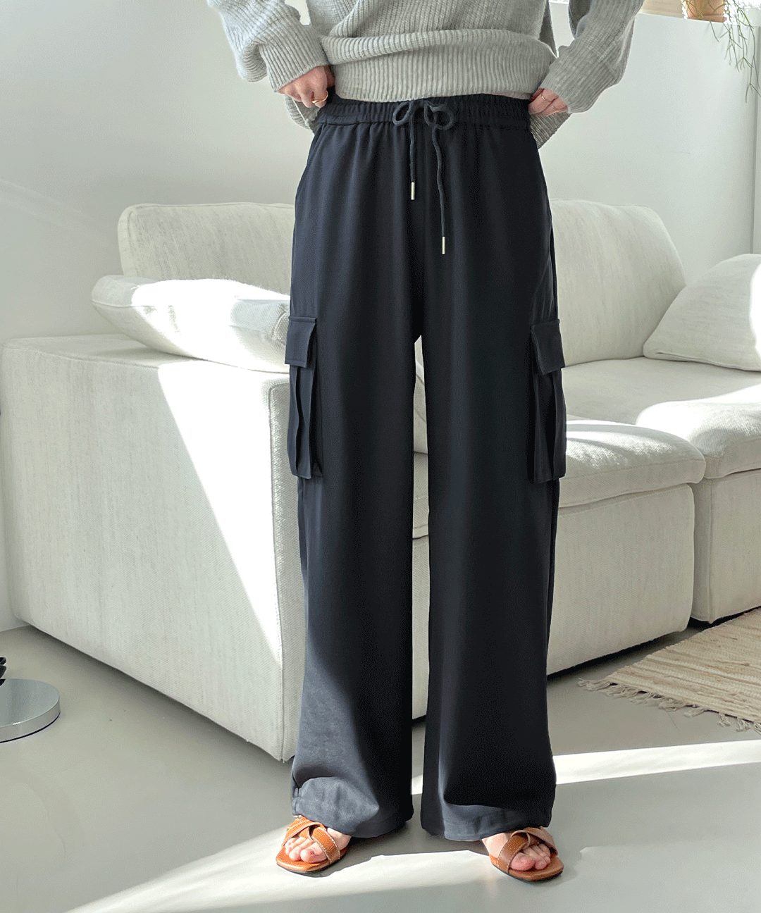 [기장선택] 카고 투웨이 밴딩 와이드 슬랙스 팬츠