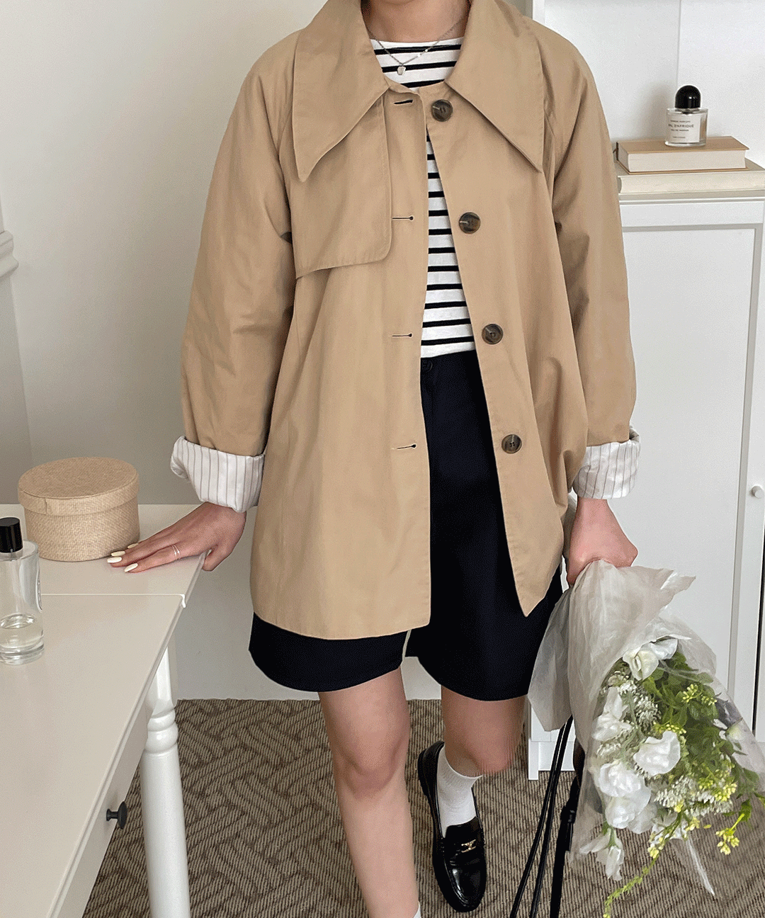 빅카라 하프 트렌치코트 자켓