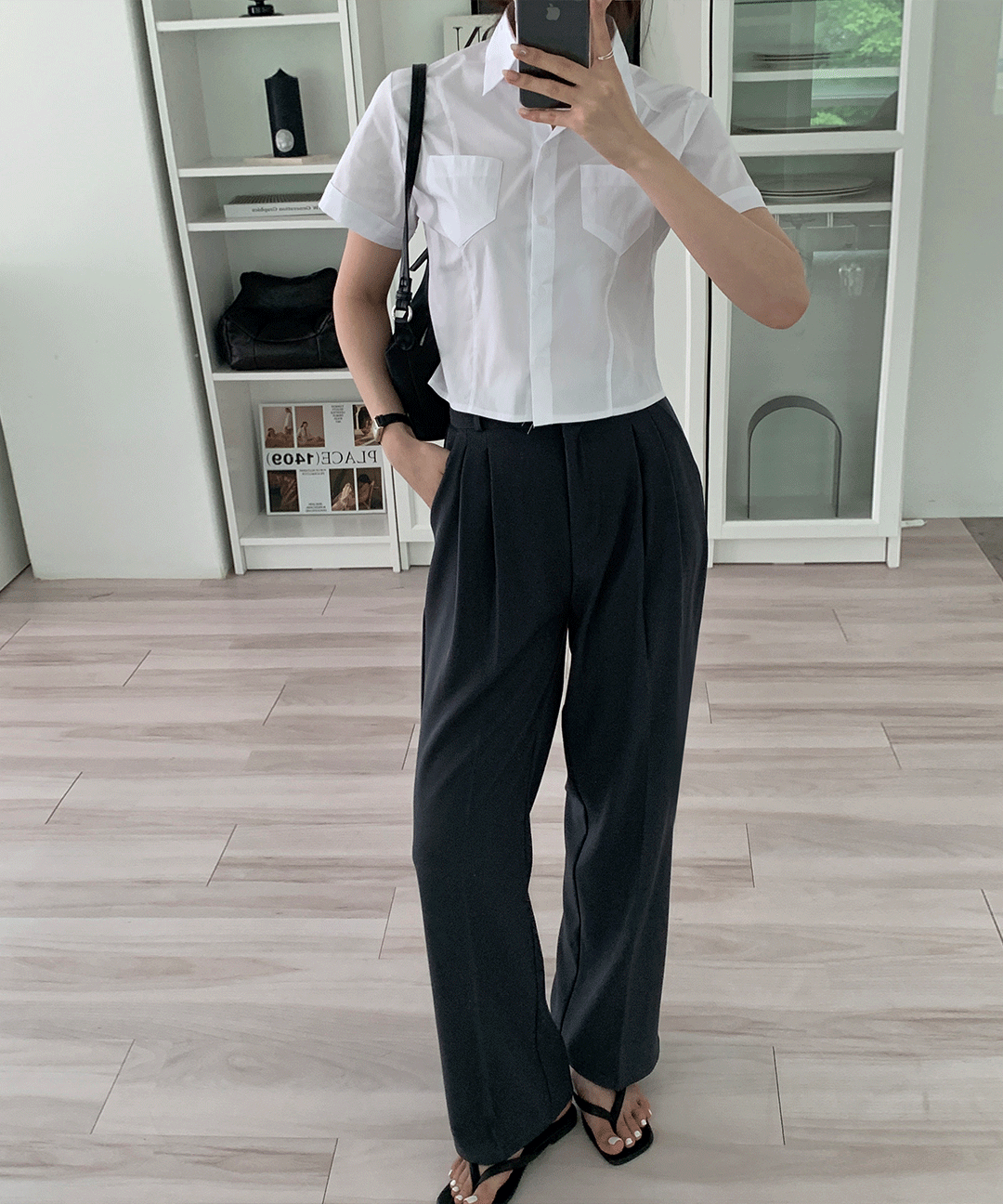 여름 패피 스판 크롭 슬림핏 반팔 셔츠